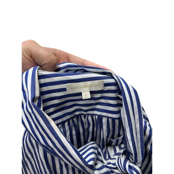 Ann Mashburn Blue and White Striped Tie Neck Long Sleeve Button Front Blouse - Picture 5 of 6